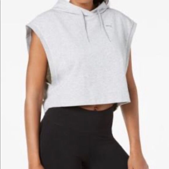 PUMA Cropped Sleeveless Hoodie Light Gray Heather. Size L. - Picture 2 of 9